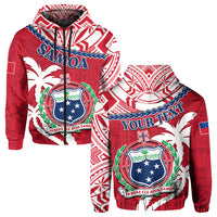 Custom Samoa Hoodie Samoan Coat of Arms With Coconut Red Style LT14 Zip Hoodie Red - Polynesian Pride