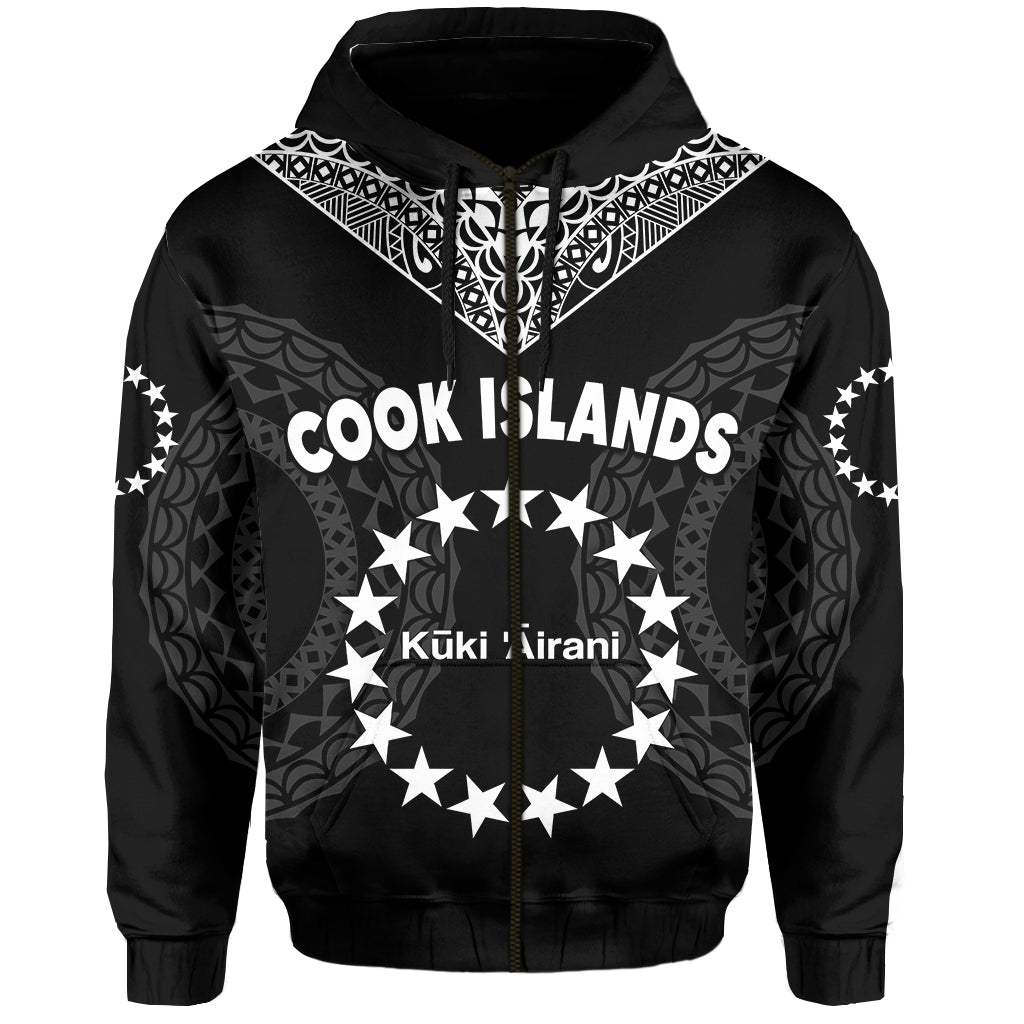 Cook Islands Hoodie Circle Pattern Mix Sea Turtle Black Version LT14 Zip Hoodie Black - Polynesian Pride