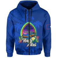 Custom Guam Hoodie Hafa Adai Latte Stone Proud Chamorro LT14 Zip Hoodie Blue - Polynesian Pride