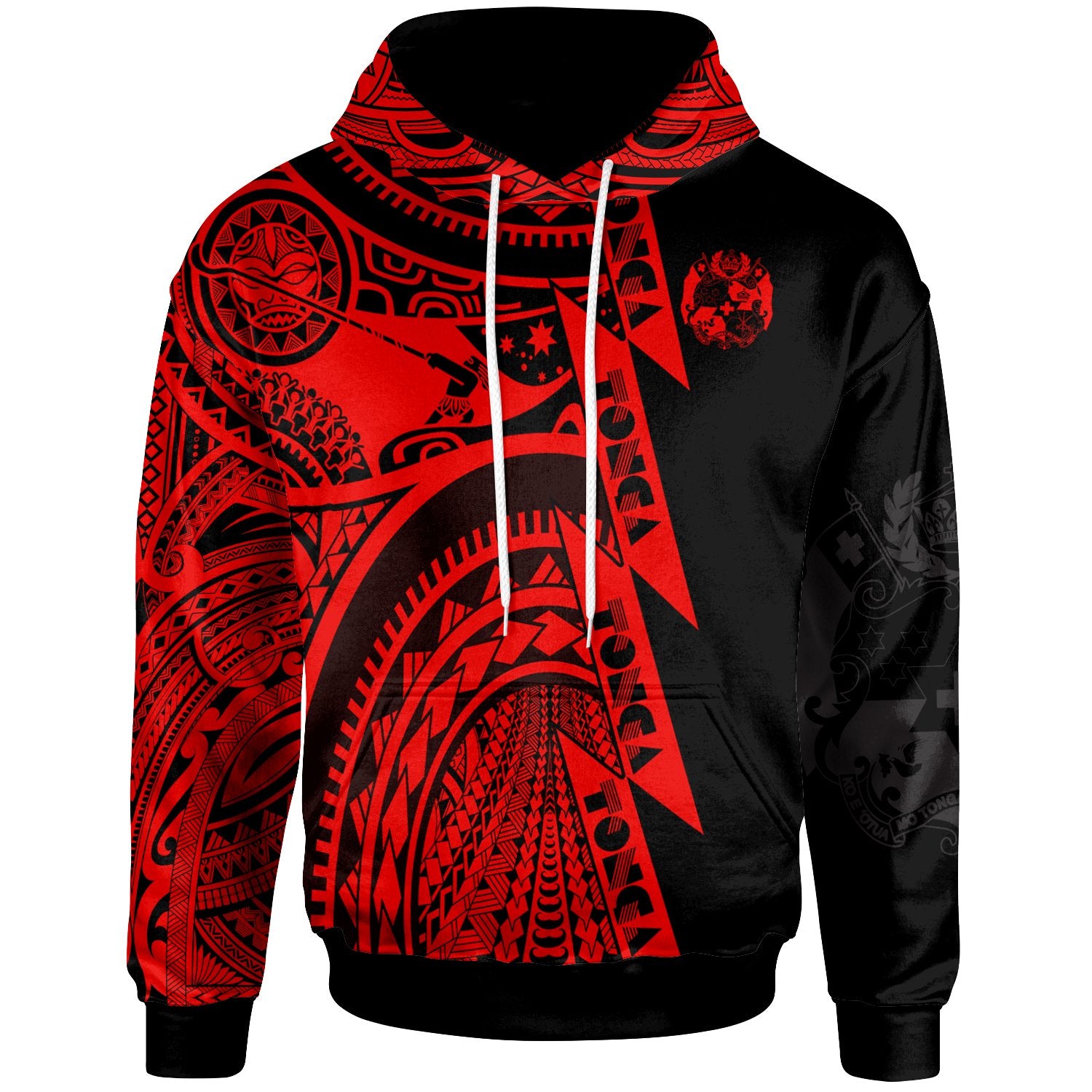 Polynesian Tonga Hoodie Maui Moana Tattoo with Seal Tonga Unisex Red - Polynesian Pride