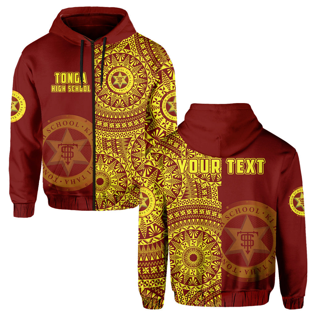 Custom Tonga High School Hoodie Tongan Ngatu Pattern LT14 Zip Hoodie Red - Polynesian Pride