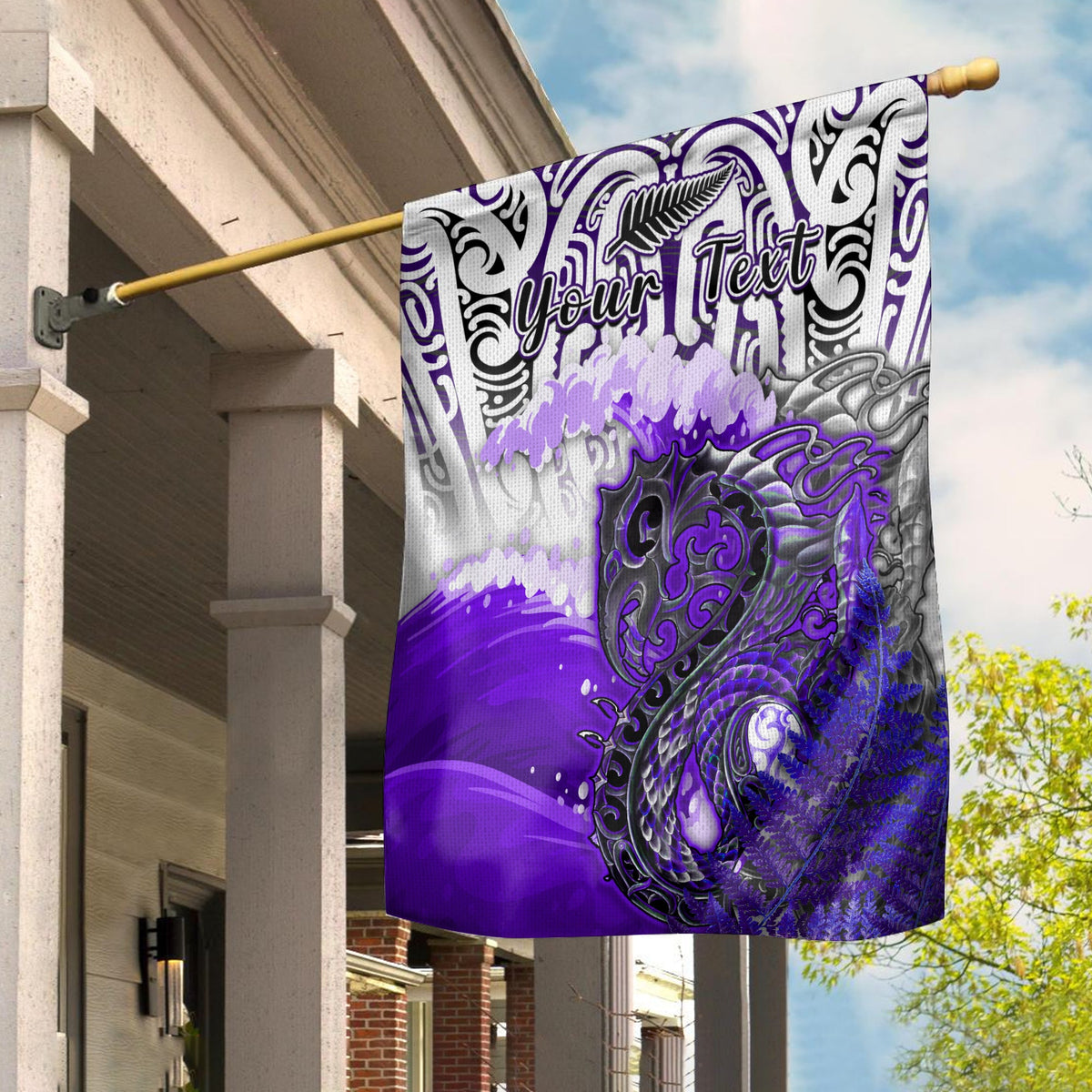 (Custom Personalised) Manaia Maori Flag Fern Aotearoa Purple Waves LT13 - Polynesian Pride