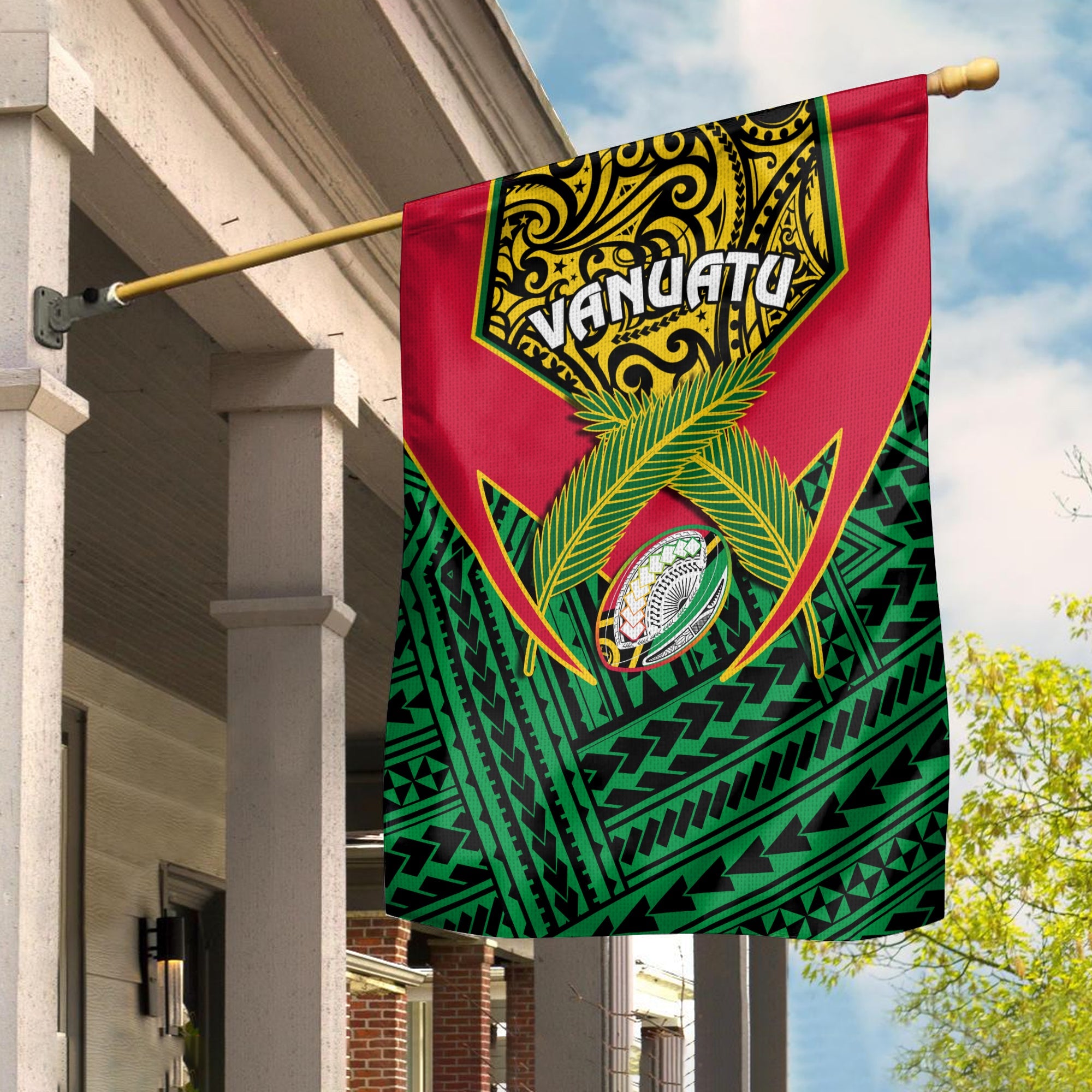 Vanuatu Rugby Flag Coat Of Arms Polynesian Pattern LT14 - Polynesian Pride