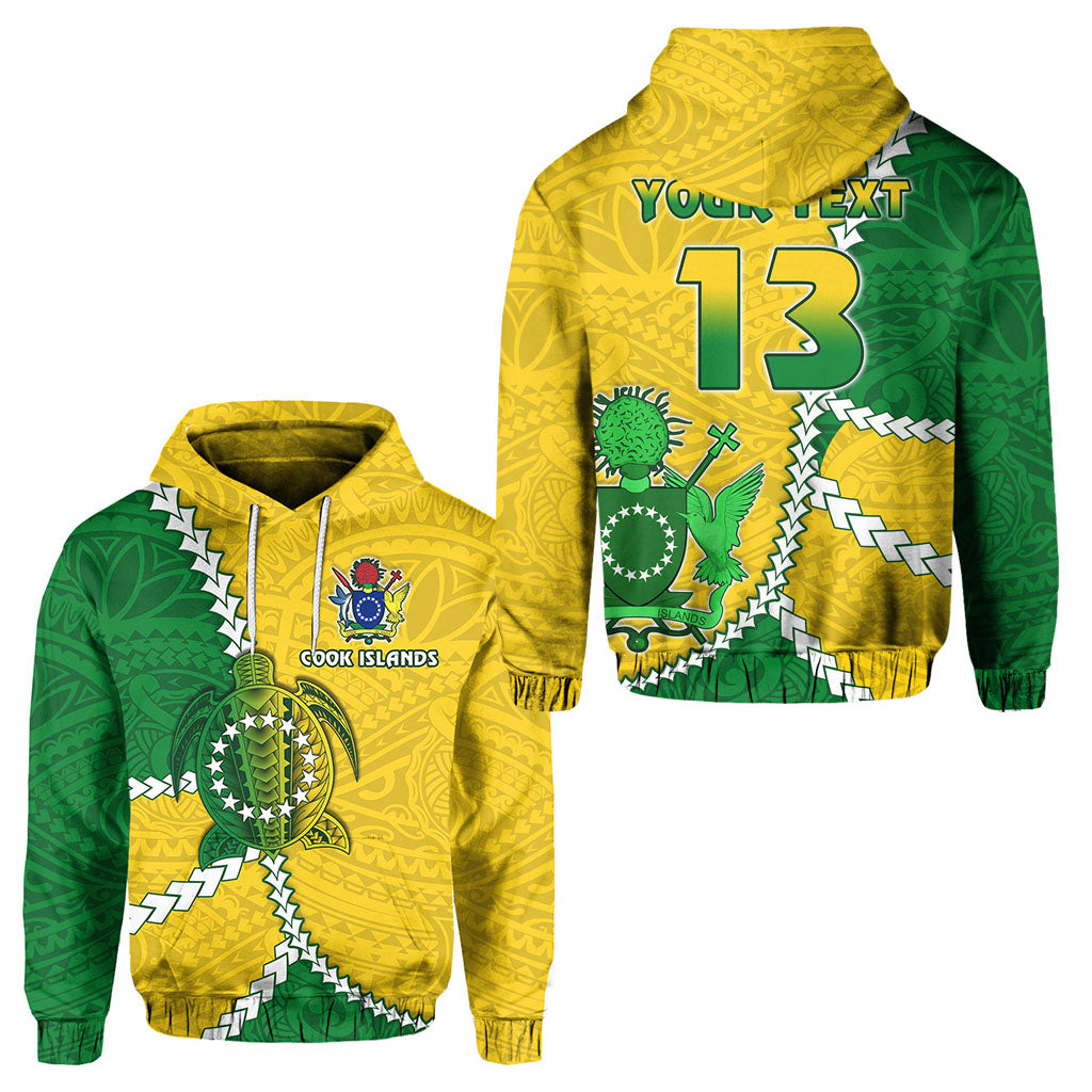 Custom Cook Islands Rugby Hoodie Polynesian Turtle Custom Text and Number LT13 Unisex Yellow - Polynesian Pride