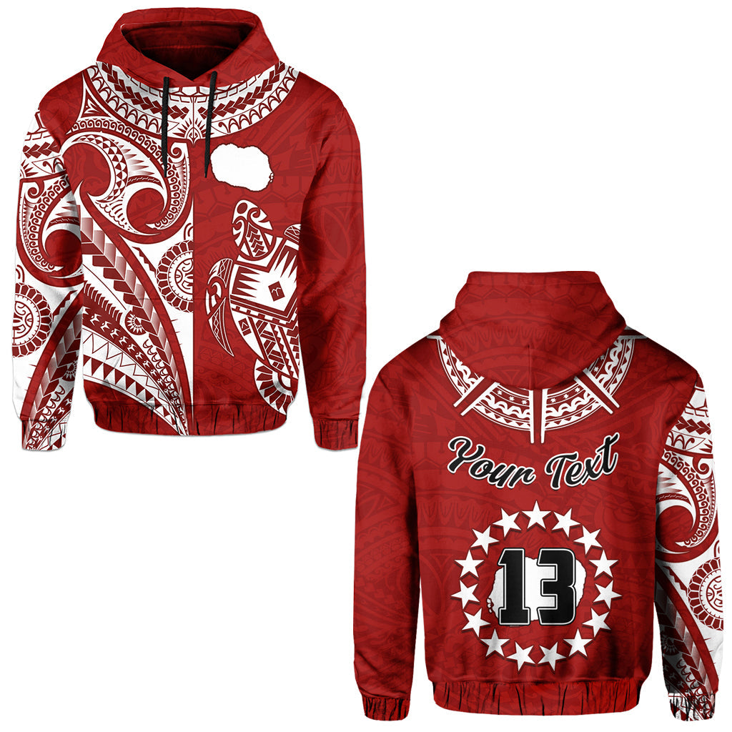 (Custom Text and Number) Rarotonga Cook Islands Hoodie Turtle and Map Style Red LT13 Red - Polynesian Pride