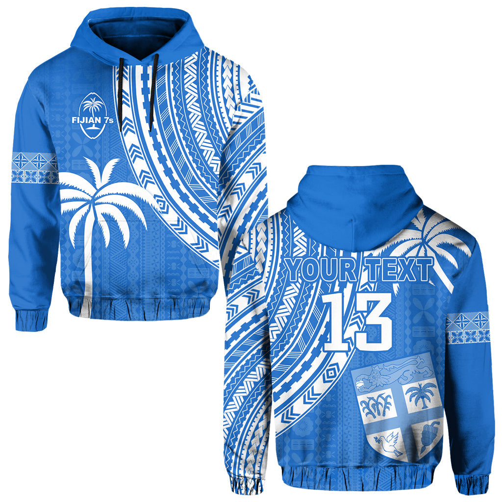 (Custom Text and Number) Fiji Rugby Sevens Hoodie Fijian 7s Tapa Polynesian Blue Ver.01 LT13 Blue - Polynesian Pride