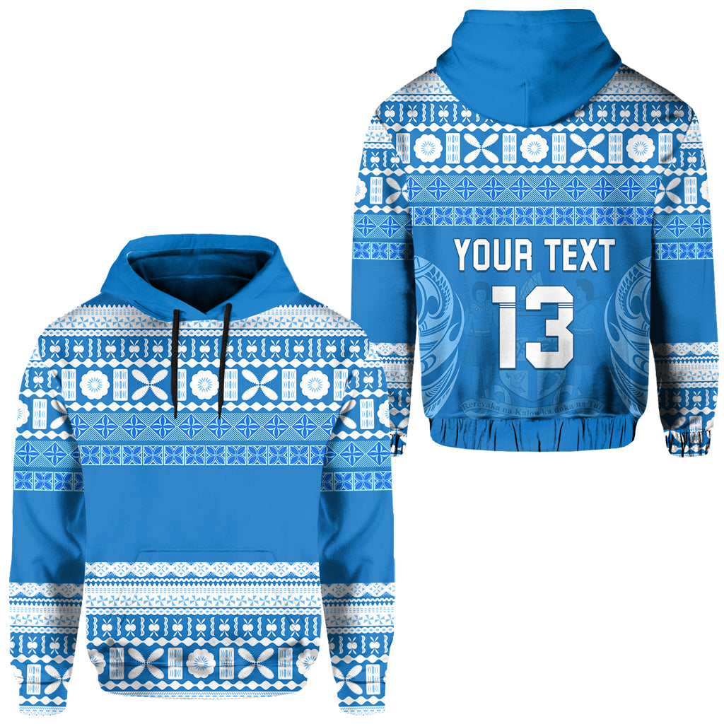 (Custom Text and Number) Bula Fiji Hoodie Tapa Pattern LT13 Unisex Blue - Polynesian Pride