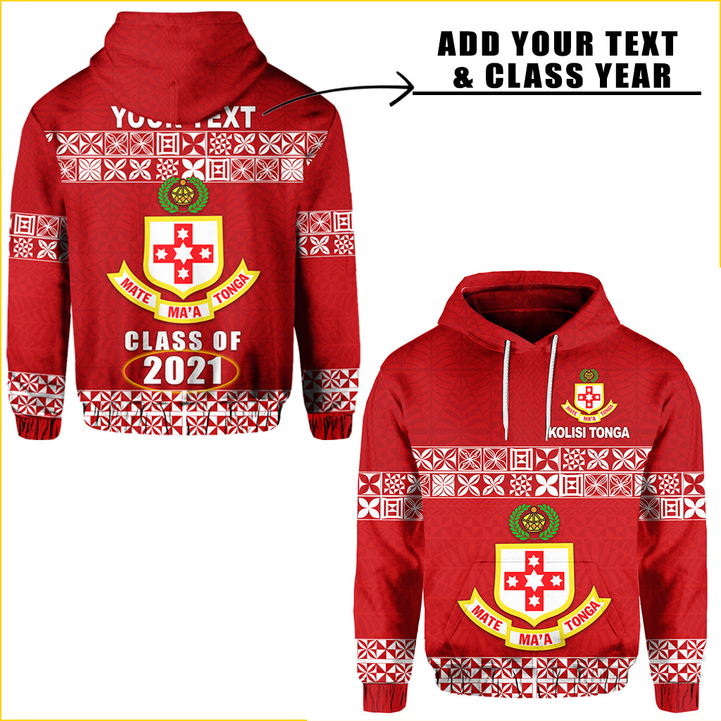 Custom Kolisi Tonga Hoodie Class Year and Your Text LT13 Unisex Red - Polynesian Pride