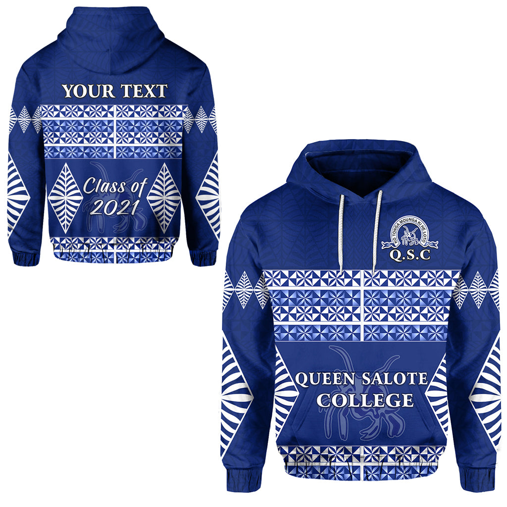 Custom Queen Salote College Hoodie Tonga Pattern Class Year and Your Text LT13 Unisex Blue - Polynesian Pride