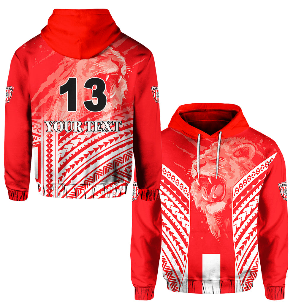 Custom LABASA Football Hoodie Strong Lion of Fiji Custom Text and Number LT13 Unisex Red - Polynesian Pride