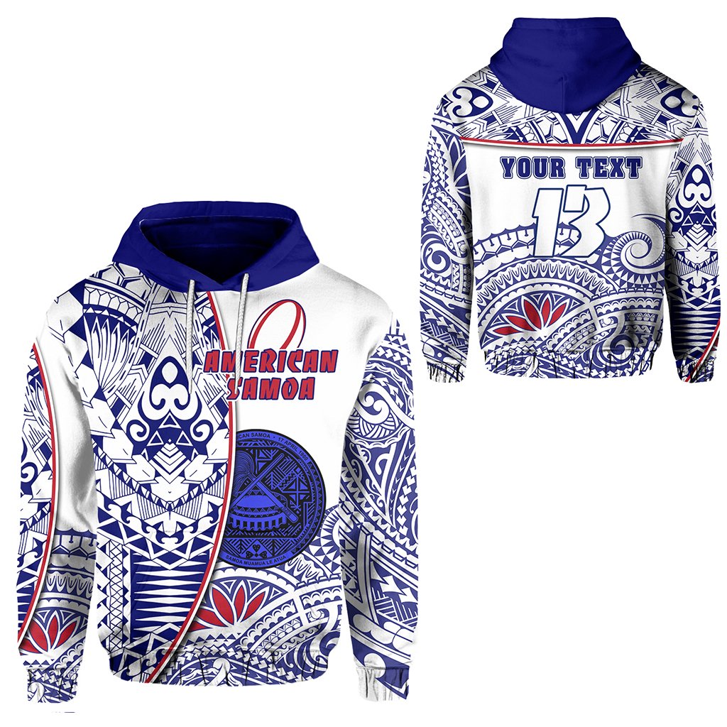Custom American Samoa Rugby Hoodie Special Custom Text and Number Unisex Blue - Polynesian Pride