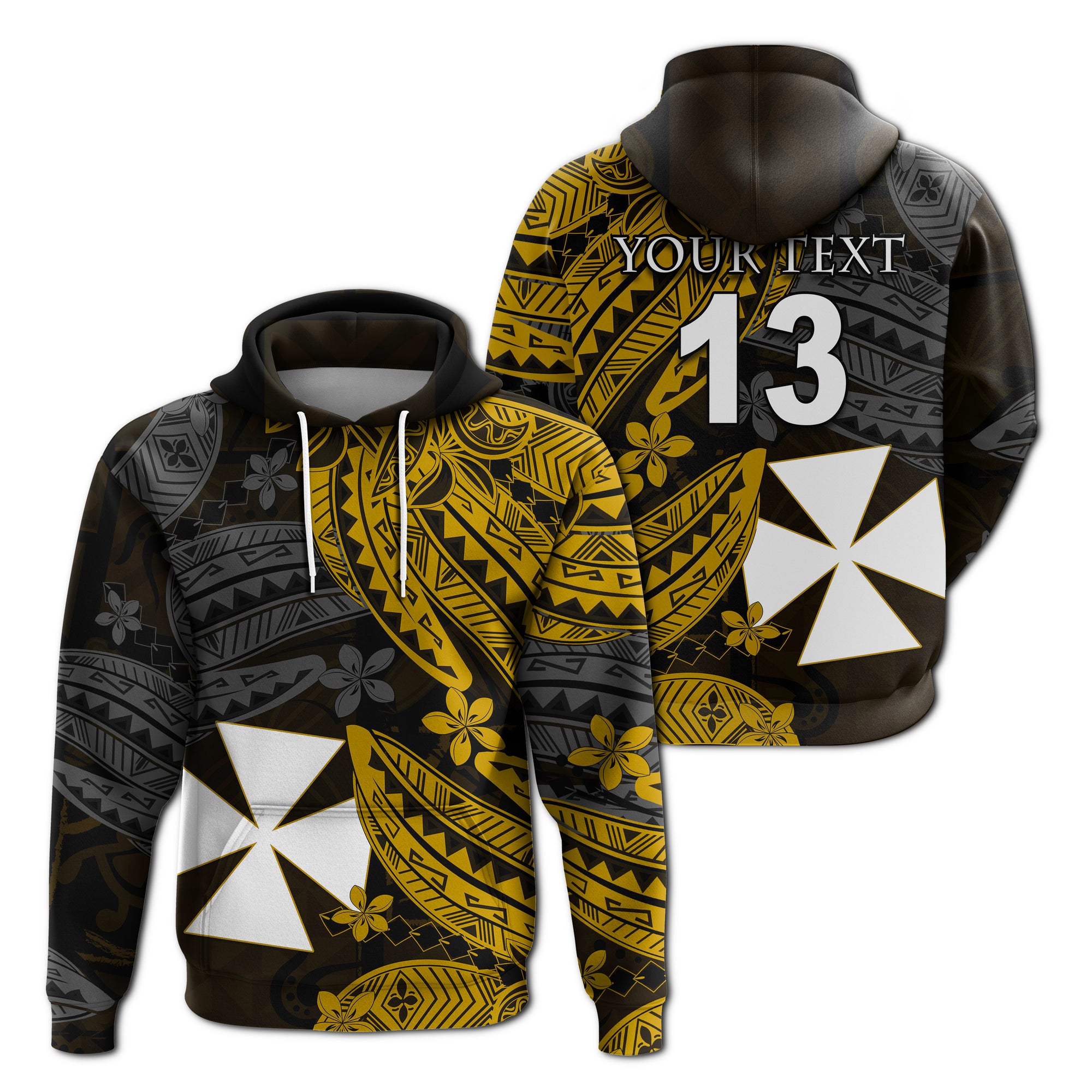 (Custom Text and Number) Wallis and Futuna Hoodie Enjoy Polynesian Flowers Version Gold LT13 Unisex Gold - Polynesian Pride