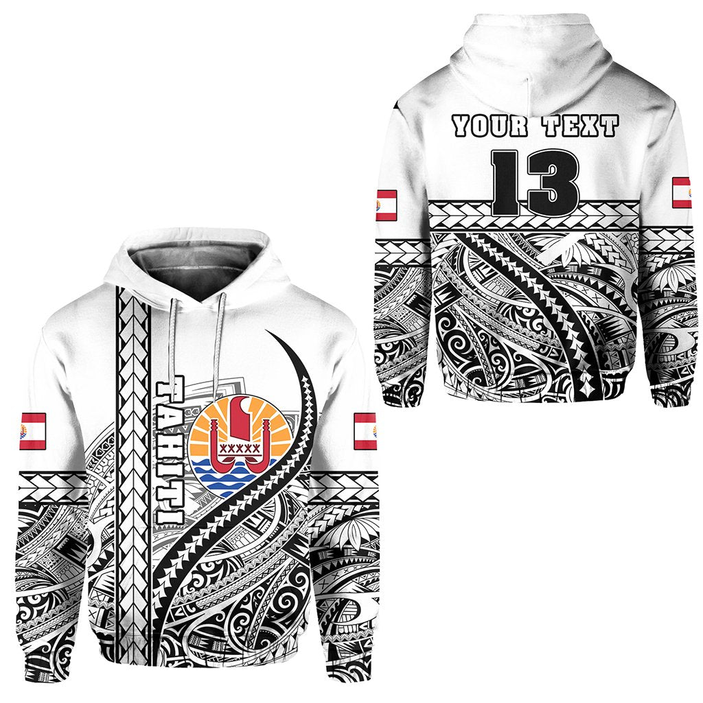 Custom Tahiti Rugby Hoodie Marvelous Version White Custom Text and Number Unisex White - Polynesian Pride