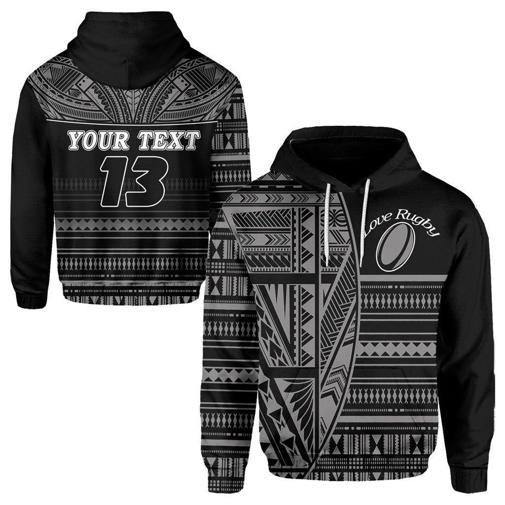 Custom Polynesian Rugby Hoodie With Love Style Gray Custom Text and Number Unisex Gray - Polynesian Pride