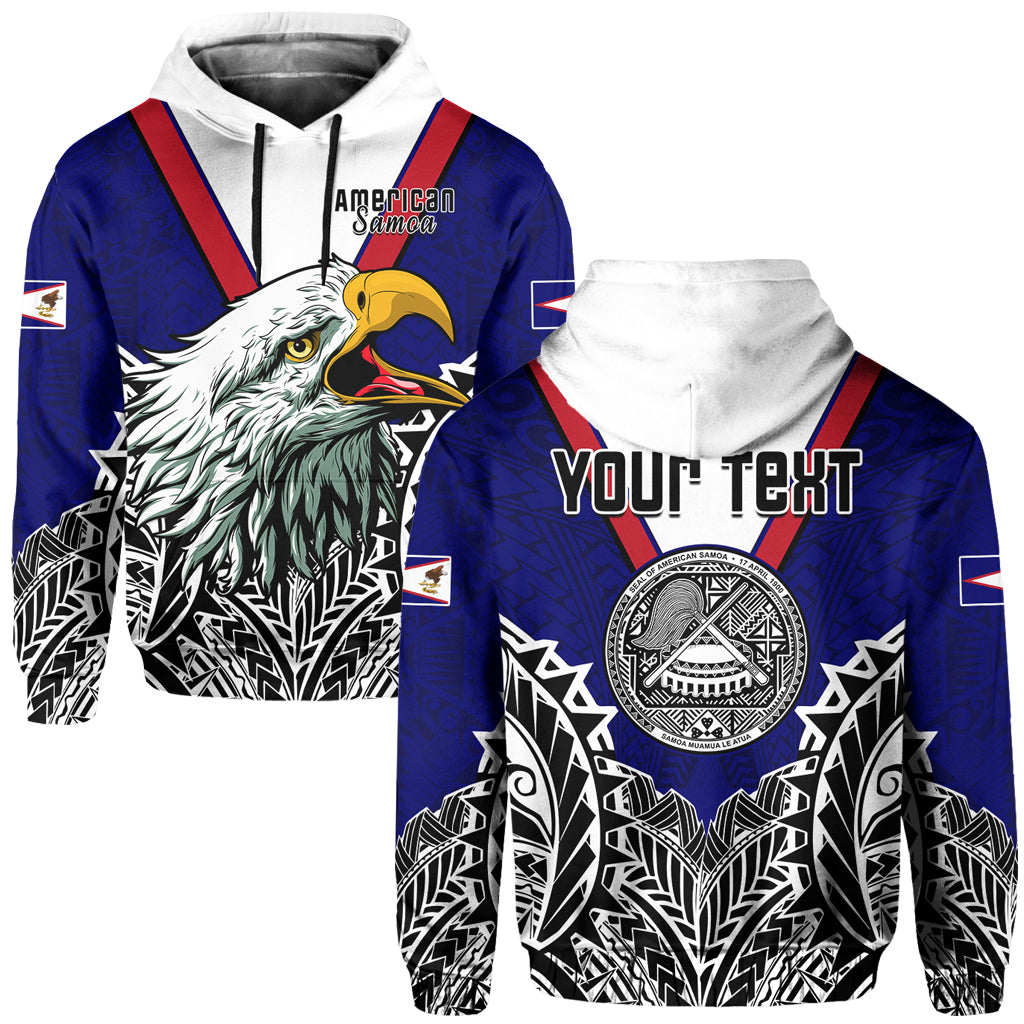 Custom American Samoa Hoodie Bald Eagle Mix Polynesian LT13 Hoodie Blue - Polynesian Pride