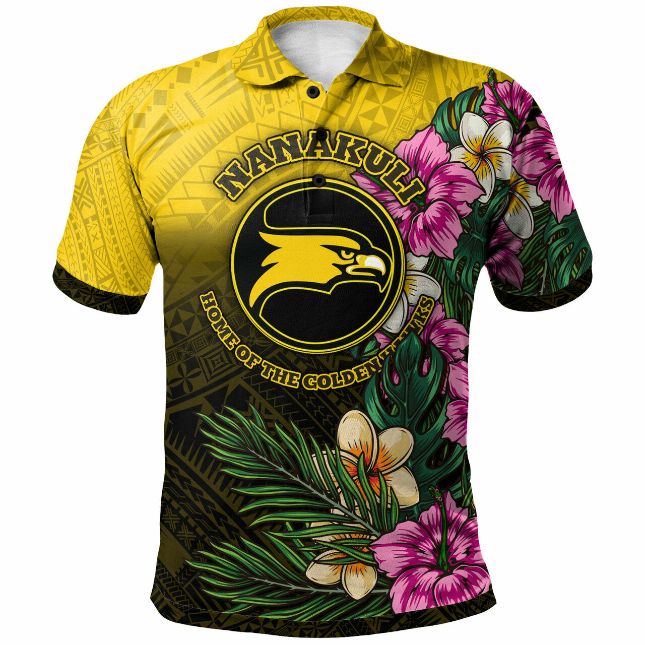 Hawaii Custom Polo Shirt Nanakuli High and Intermediate School Hawaiian Tropical Flowers LT10 Black - Polynesian Pride