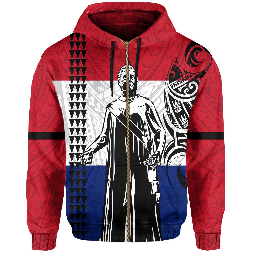 Polynesian Kakau Queen Liliuokalani Flag of Hawaii Zip Hoodie - Polynesian Pride