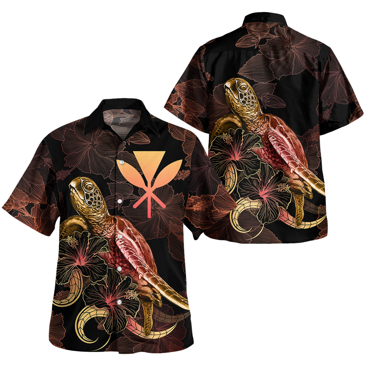 Hawaii Kanaka Maoli Short Sleeve Shirt - Custom Hawaii Pride With Polynesian Turtle Blooming Hibiscus Gold Unisex Gold - Polynesian Pride