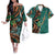 Hawaii Plumeria Flowers Pattern Matching Hawaiian Outfits Long Sleeve Dress And Hawaiian Shirt Colorful Style Green - Polynesian Pride