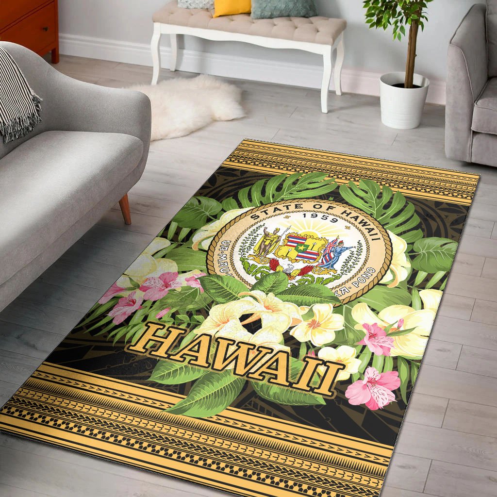 Hawaii Area Rug - Polynesian Gold Patterns Collection Black - Polynesian Pride