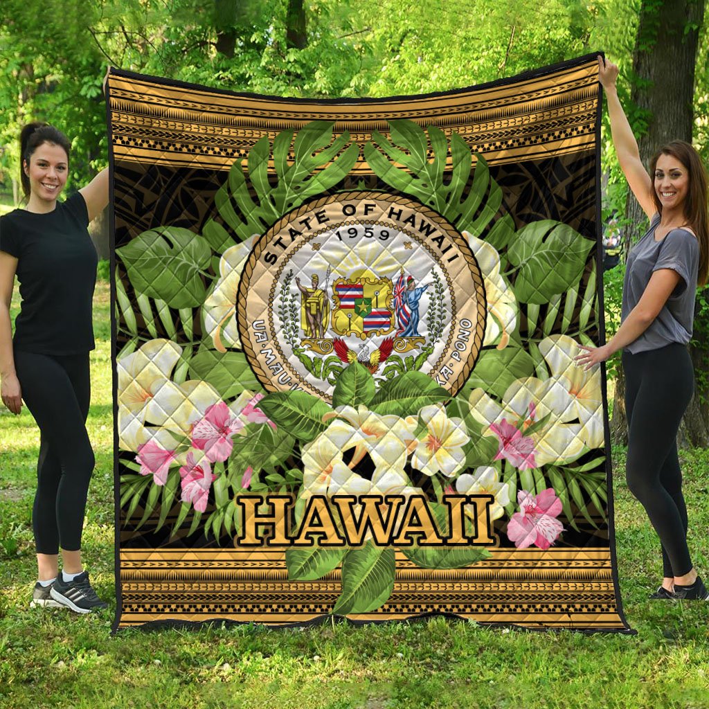 Hawaii Premium Quilt - Polynesian Gold Patterns Collection Black - Polynesian Pride