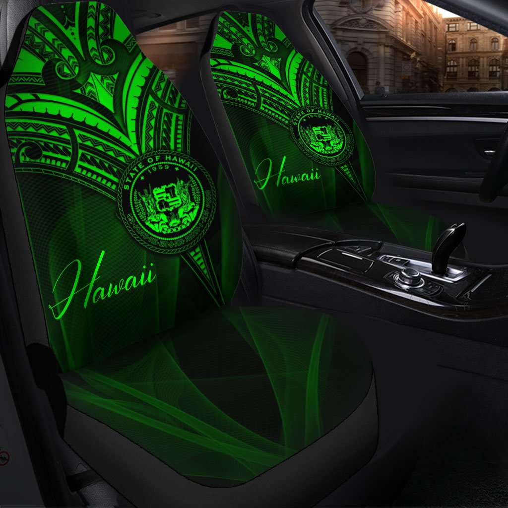 Hawaii Car Seat Cover - Green Color Cross Style Universal Fit Black - Polynesian Pride