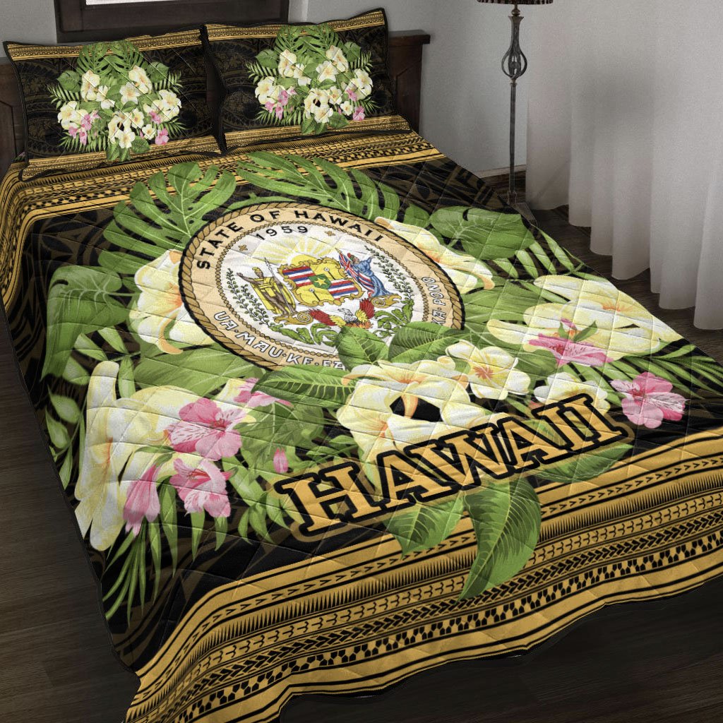 Hawaii Quilt Bed Set - Polynesian Gold Patterns Collection Black - Polynesian Pride