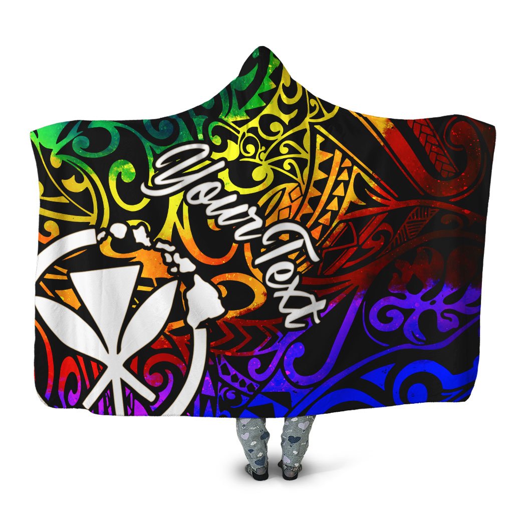 Hawaii Custom Personalised Hooded Blanket - Rainbow Polynesian Pattern Hooded Blanket Rainbow - Polynesian Pride