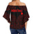 Hawaiian Kanaka Map Polynesian Women's Off Shoulder Wrap Waist Top - Red - Brad Style - AH - Polynesian Pride