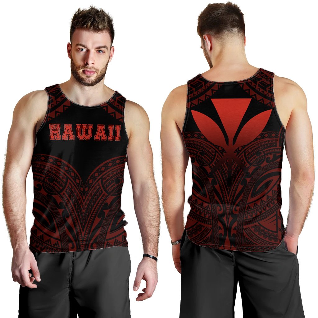 Hawaiian Kanaka Map Polynesian Men's Tank Top - Red - Brad Style - AH Red - Polynesian Pride