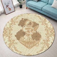 Hawaii Anchor Hibiscus Flower Vintage Round Carpet - AH - Beige - Polynesian Pride