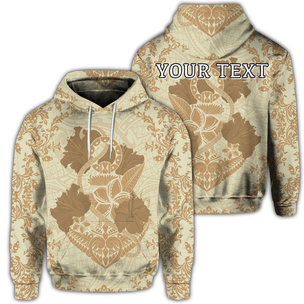 Custom Hawaii Anchor Hibiscus Flower Vintage Hoodie Beige Unisex Art - Polynesian Pride