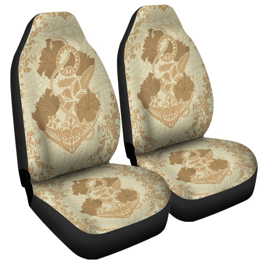 Hawaii Anchor Hibiscus Flower Vintage Car Seat Covers - AH - Beige Universal Fit Black - Polynesian Pride