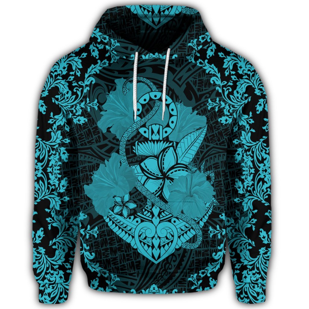 Hawaiian Anchor Hibiscus Flower Vintage Hoodie Blue - Polynesian Pride