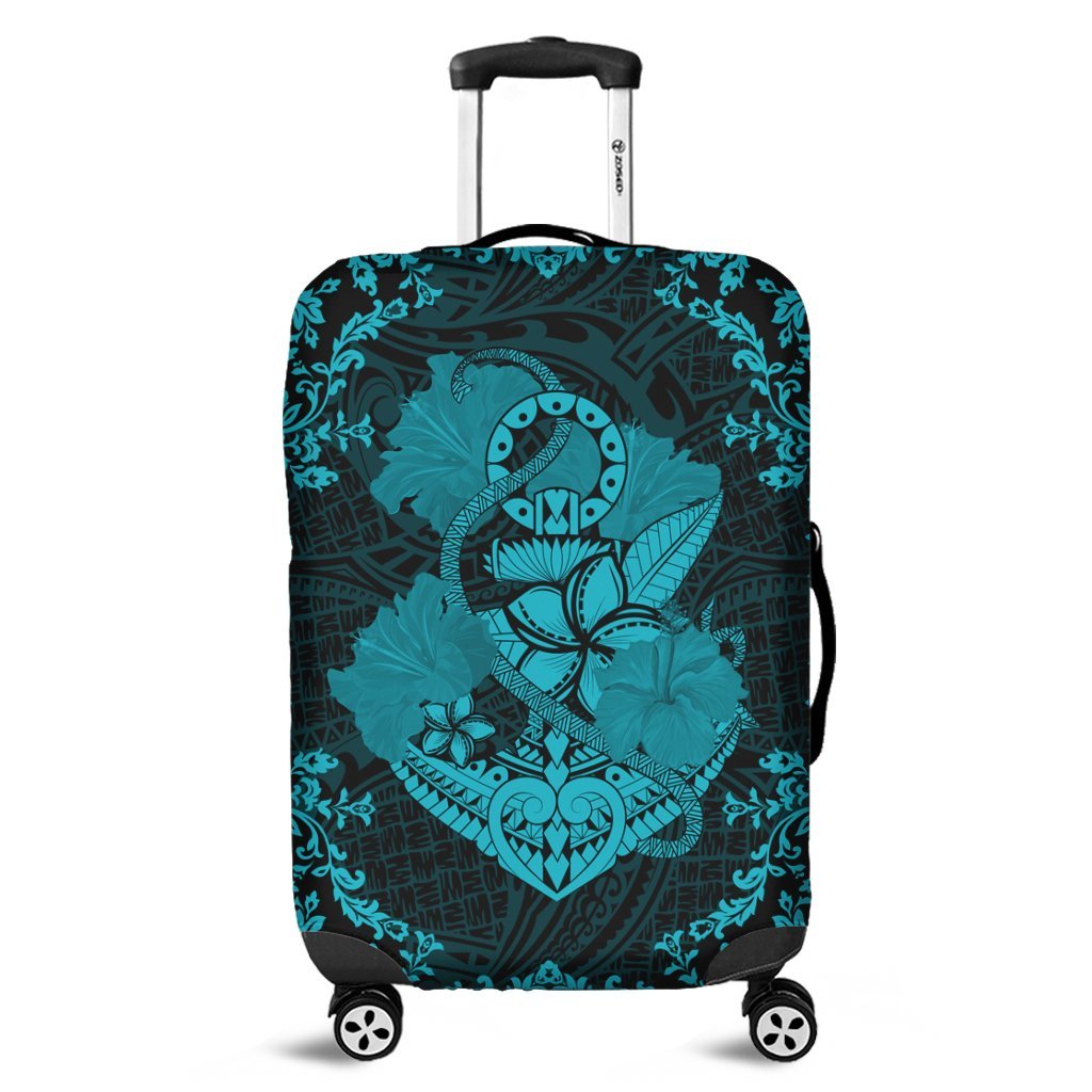 Hawaii Anchor Hibiscus Flower Vintage Luggage Covers - AH - Blue Black - Polynesian Pride