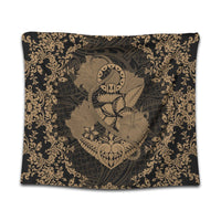 Hawaii Anchor Hibiscus Flower Vintage Tapestry - AH - Gold Wall Tapestry Black - Polynesian Pride