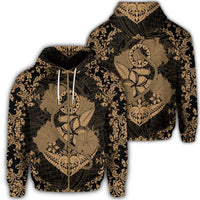 Hawaii Anchor Hibiscus Flower Vintage Zip Hoodie Gold Unisex Art - Polynesian Pride