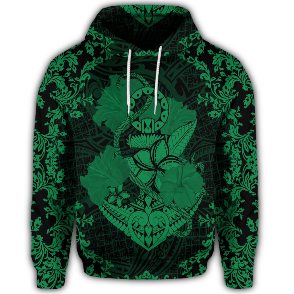 Hawaiian Anchor Hibiscus Flower Vintage Hoodie Green - Polynesian Pride