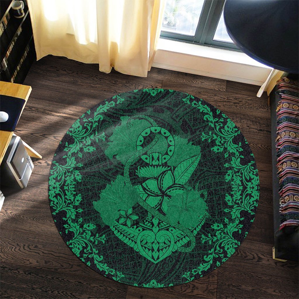 Hawaii Anchor Hibiscus Flower Vintage Round Carpet - AH - Green - Polynesian Pride