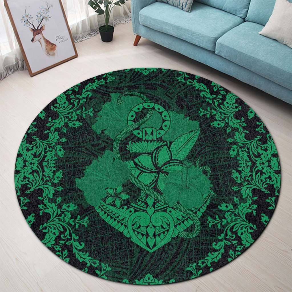 Hawaii Anchor Hibiscus Flower Vintage Round Carpet - AH - Green - Polynesian Pride