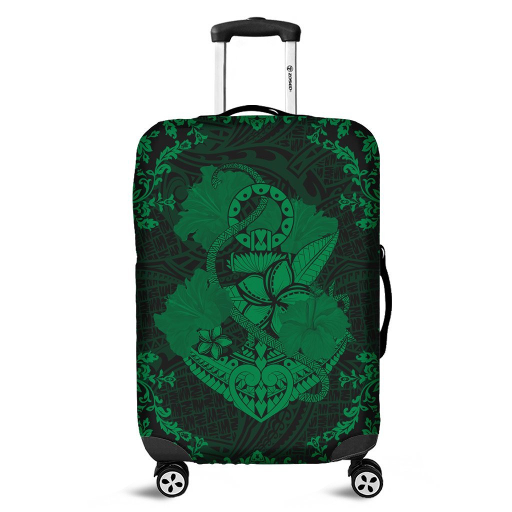 Hawaii Anchor Hibiscus Flower Vintage Luggage Covers - AH - Green Black - Polynesian Pride