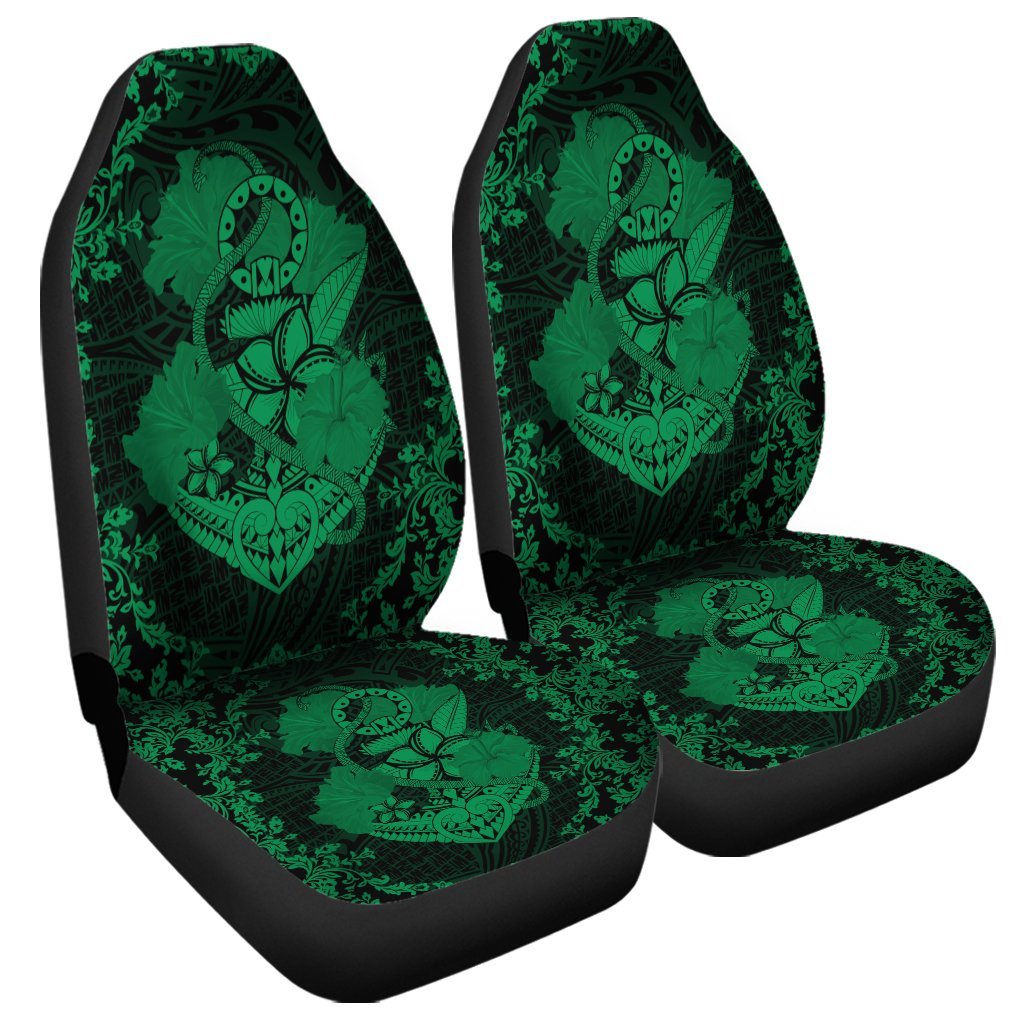 Hawaii Anchor Hibiscus Flower Vintage Car Seat Covers - AH - Green Universal Fit Black - Polynesian Pride