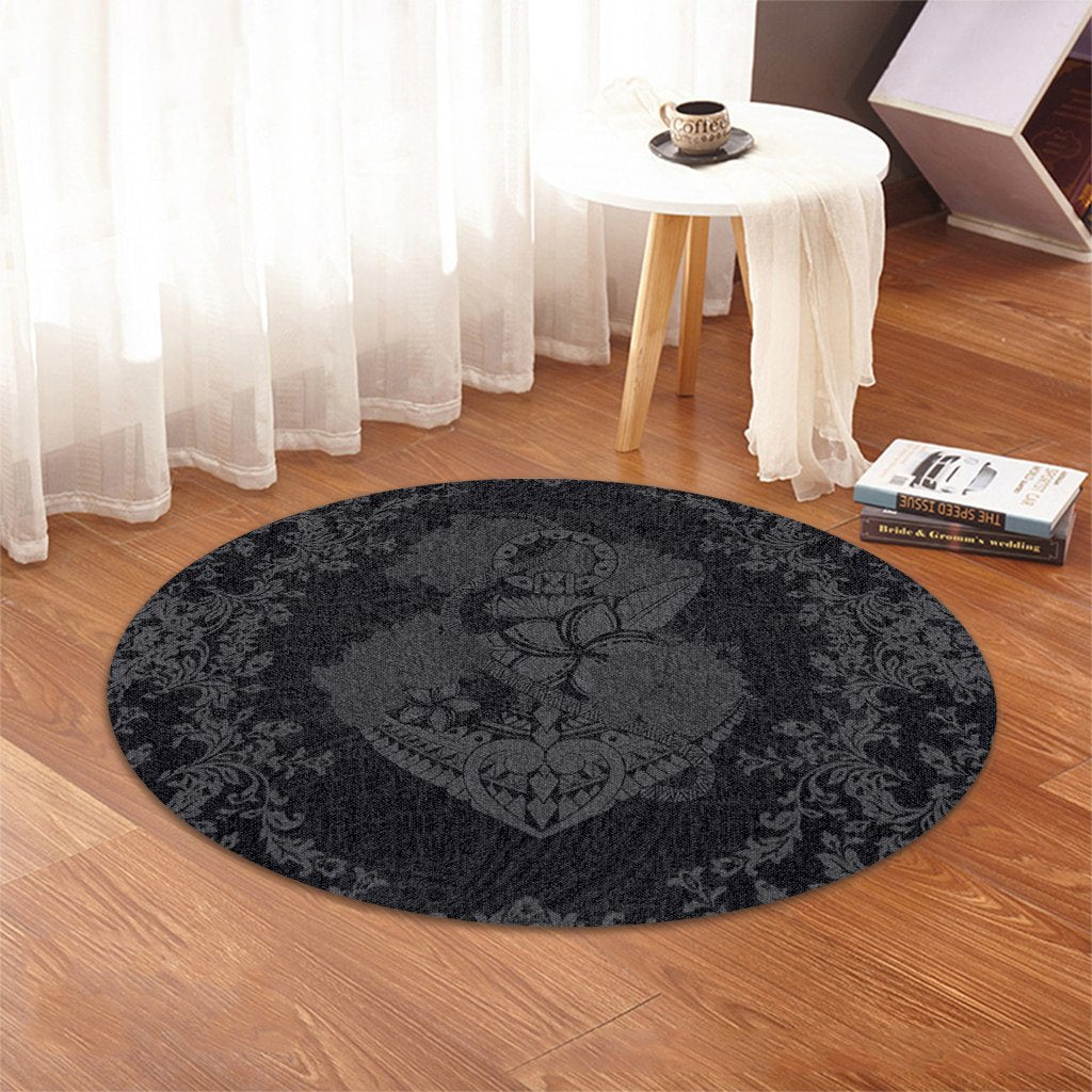 Hawaii Anchor Hibiscus Flower Vintage Round Carpet - AH - Grey - Polynesian Pride