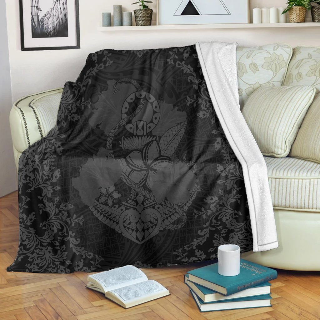 Hawaii Anchor Hibiscus Flower Vintage Premium Blankets - AH - Grey White - Polynesian Pride