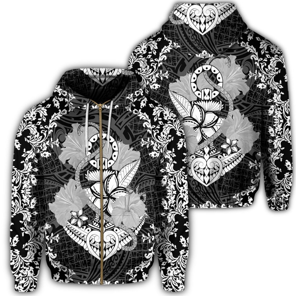 Hawaii Anchor Hibiscus Flower Vintage Zip Hoodie Unisex Art - Polynesian Pride