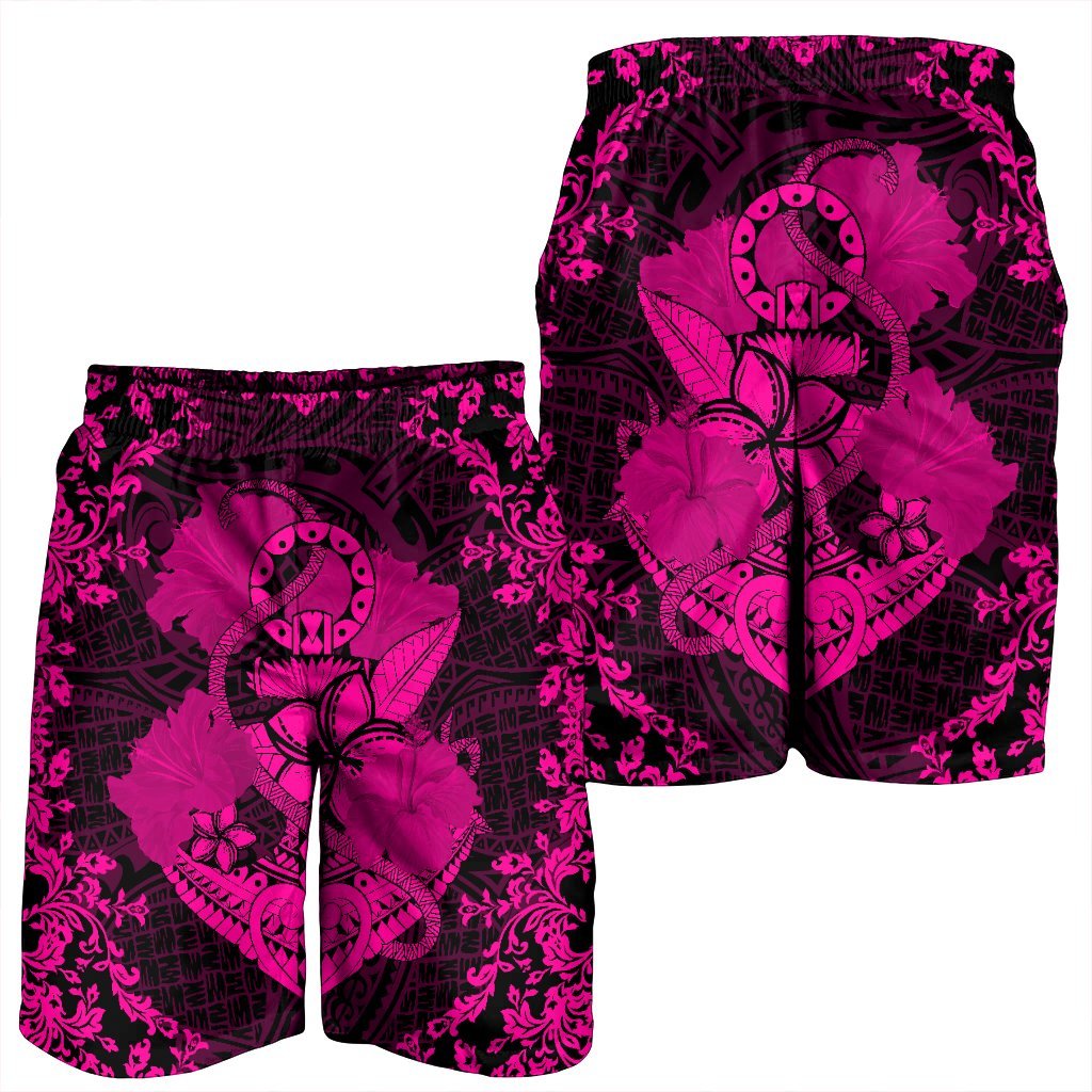Hawaii Anchor Hibiscus Flower Vintage Men's Shorts - AH - Pink - Polynesian Pride
