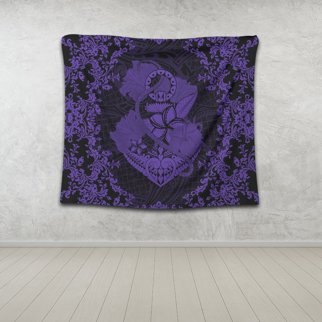 Hawaii Anchor Hibiscus Flower Vintage Tapestry - AH - Purple - Polynesian Pride