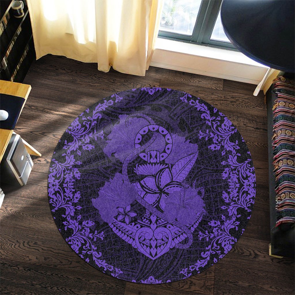 Hawaii Anchor Hibiscus Flower Vintage Round Carpet - AH - Purple - Polynesian Pride
