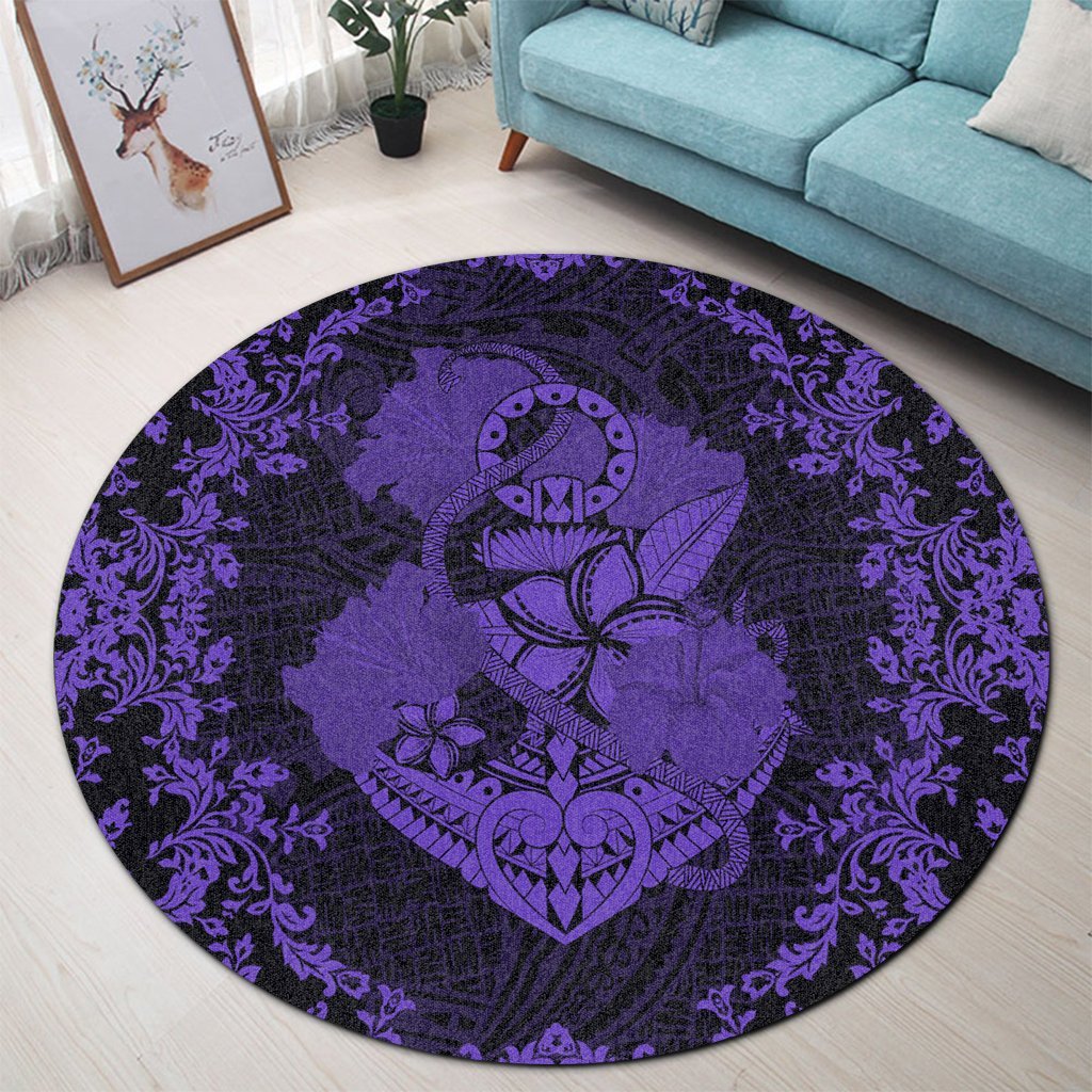 Hawaii Anchor Hibiscus Flower Vintage Round Carpet - AH - Purple - Polynesian Pride