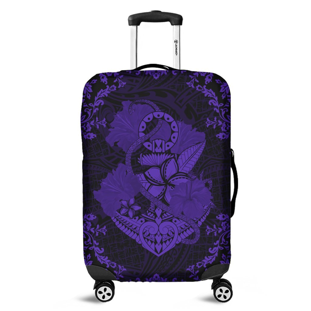 Hawaii Anchor Hibiscus Flower Vintage Luggage Covers - AH - Purple Black - Polynesian Pride